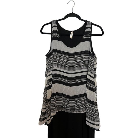 Perception Concept Womens Sleeveless Maxi Dress Large Black Striped Chiffon Over - Picture 2 of 5